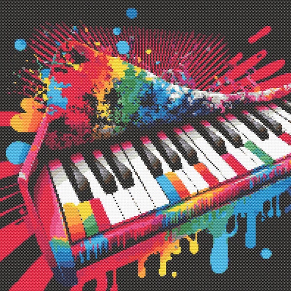 Rainbow Piano Keyboard Cross-Stitch Pattern Digital Download