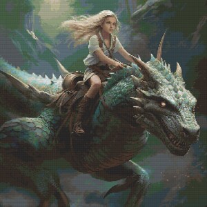 Girl Riding Dragon 5 Cross-Stitch Pattern Digital Download