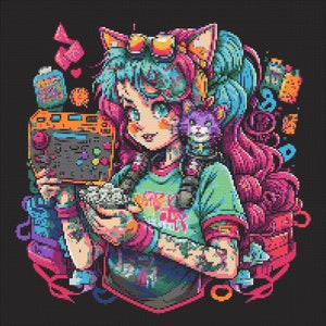 Gamer Girl 3 Cross-Stitch Pattern Digital Download