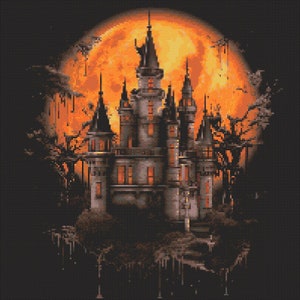 Halloween Gothic Castle Cross-Stitch Pattern Digital Download