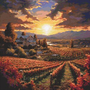 Napa Wine Country Sunset 2 kruissteekpatroon digitale download
