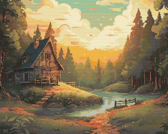 Cottagecore Scene 2 Cross-Stitch Pattern Digital Download