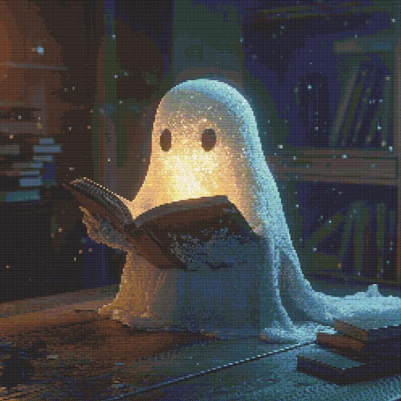 Pubyfun GlowSpirit Ghost Reading Book Light – 3D LED Resin Night Light, Cute Ghost Figurine With Warm Glow, Battery Operated, For Halloween Decor Or Bedside (8.6 Inch)