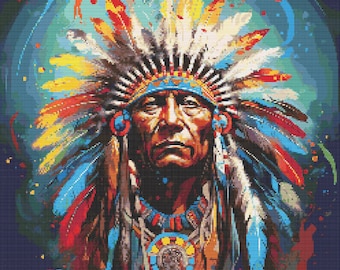 Indian Chief in Bright Colors 9 Cross-Stitch Pattern Digital Download