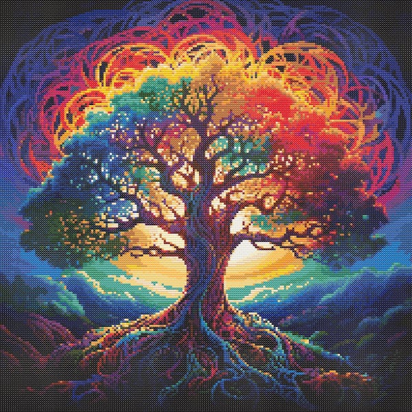 Rainbow Tree of Life 8 Cross-Stitch Pattern Digital Download