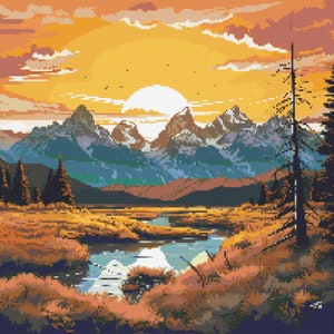 Grand Teton Nationalpark Motiv 6 Kreuzstichmuster Digitaler Download