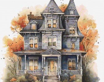 Halloween Haunted House 1 Cross-Stitch Pattern Digital Download
