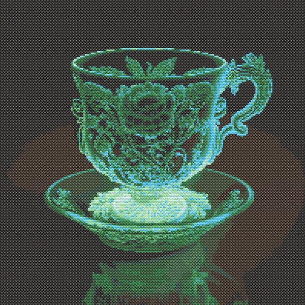 Uranium Glass Flower Teacup Cross-Stitch Pattern Digital Download