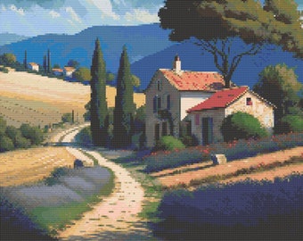 South of France Countryside 1 Cross-Stitch Pattern Digital Download