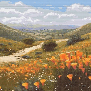 California Poppy Field 1 Cross-Stitch Pattern Digital Download