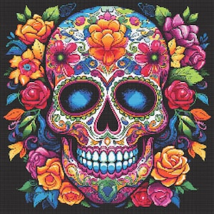Día de Muertos Mexicano Calavera 6 Patrón de Punto de Cruz Descarga Digital
