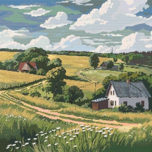 Belarus Countryside Scene 2 Cross-Stitch Pattern Digital Download