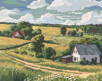 Belarus Countryside Scene 2 Cross-Stitch Pattern Digital Download