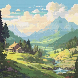 Switzerland Countryside Scene 3 Cross-Stitch Pattern Digital Download