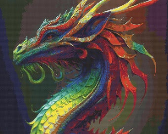 Magical Rainbow Dragon 6 Cross-Stitch Pattern Digital Download