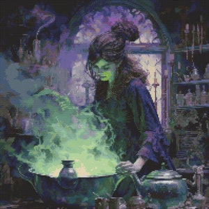 Witch&#39;s Brew Scene 3 Cross-Stitch Pattern Digital Download