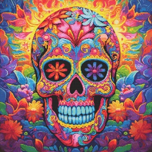 Día de Muertos Mexicano Calavera 10 Patrón de Punto de Cruz Descarga Digital