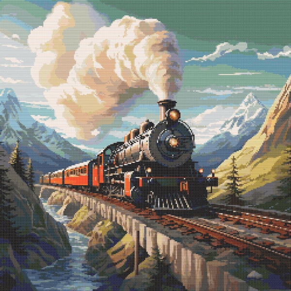 Steam Train Journey 2 Wzór do haftu krzyżykowego Cyfrowe pobieranie