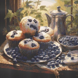 Blueberry Muffins 1 Cross-Stitch Pattern Digital Download