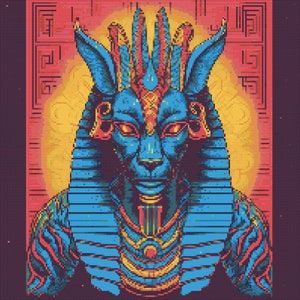 Anubis in Bright Colors 1 Cross-Stitch Pattern Digital Download