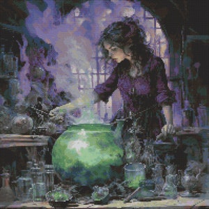 Witch&#39;s Brew Scene 1 Cross-Stitch Pattern Digital Download