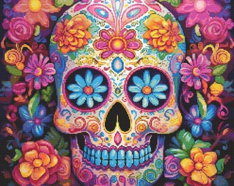 Descarga digital del patrón de punto de cruz del Día de Muertos de México 2