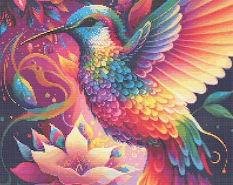 Regenbogen Kolibri 1 Kreuzstichmuster Digital Download