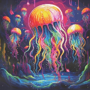 Rainbow Jellyfish 1 Cross-Stitch Pattern Digital Download