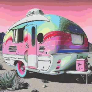 Arc-en-ciel vintage RV Trailer 2 modèle de point de croix en téléchargement numérique