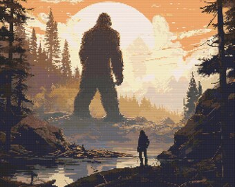 Bigfoot Scene 1 Cross-Stitch Pattern Digital Download