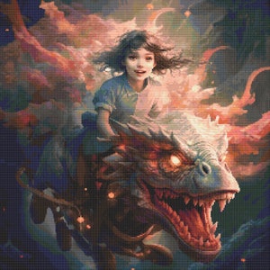 Girl Riding Dragon 10 Cross-Stitch Pattern Digital Download