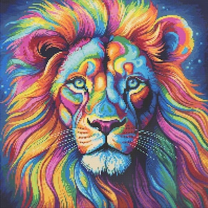 Rainbow Lion 2 Cross-Stitch Pattern Digital Download