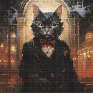 Dressed-Up Black Cat 4 Cross-Stitch Pattern Digital Download
