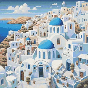 Santorini Scene 4 Cross-Stitch Pattern Digital Download