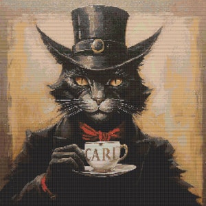 Dressed-Up Black Cat 2 Cross-Stitch Pattern Digital Download