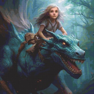 Girl Riding Dragon 1 Cross-Stitch Pattern Digital Download