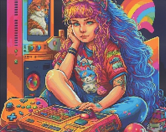 Gamer Girl 1 Cross-Stitch Pattern Digital Download
