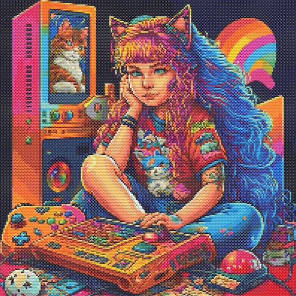 Gamer Girl 1 Cross-Stitch Pattern Digital Download