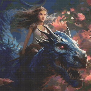 Girl Riding Dragon 8 Cross-Stitch Pattern Digital Download