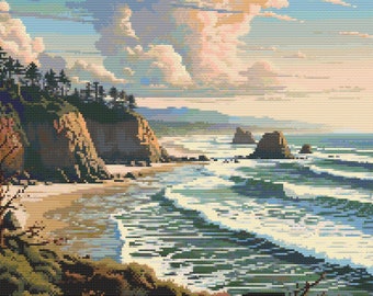 Escena de la costa de Oregón 4 Patrón de punto de cruz Descarga digital