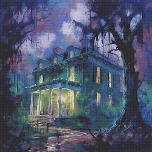 Impressionist Haunted Mansion 1 Cross-Stitch Pattern Digital Download