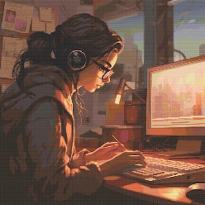 Programadora informática Chica 7 Patrón de punto de cruz Descarga digital