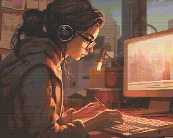 Computerprogrammeur meisje 7 digitale download kruissteekpatroon