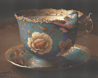 Victorian Teacup Cross-Stitch Pattern Digital Download