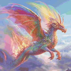 Magical Rainbow Flying Dragon 4 Cross-Stitch Pattern Digital Download