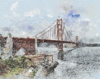Golden Gate Bridge Watercolor Cross-Stitch Pattern Digital Download