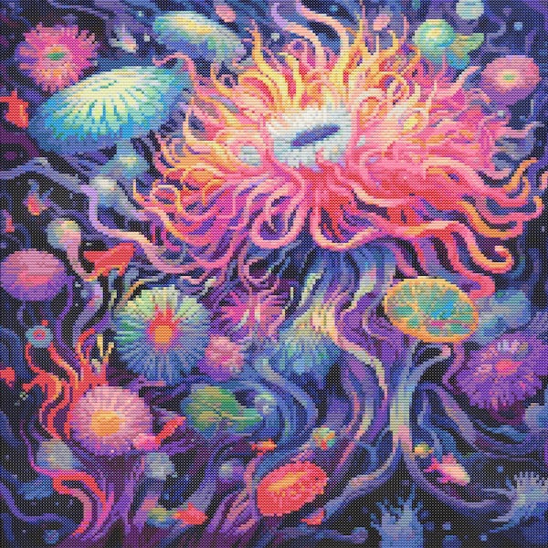 Colorful Sea Anemone 3 Cross-Stitch Pattern Digital Download