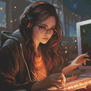Programadora informática Chica 5 Patrón de punto de cruz Descarga digital