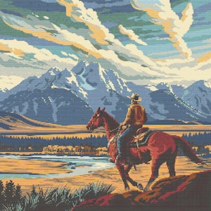 Cowboy Riding Scene 6 Cross-Stitch Pattern Digital Download