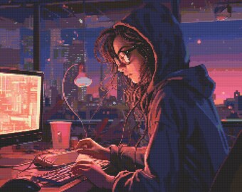 Computer Programmer Girl 1 Cross-Stitch Pattern Digital Download